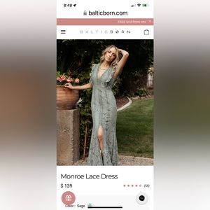 Baltic Born Sage Monroe Lace Dress-New with tags